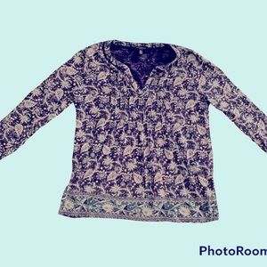 🍀Lucky Brand 3/4 sleeve shirt Navy & Green floral